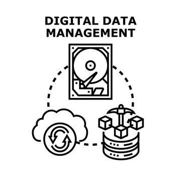 Digital data management concept with storage and processing Stock Illustration