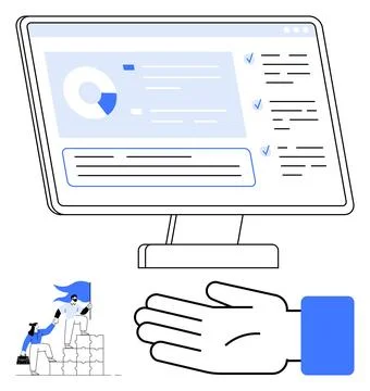 Digital Data Management with Team Collaboration and Support Concept Stock Illustration