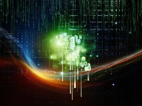 Digital Data Matrix Code and Cyber Technology Background Stock Illustration