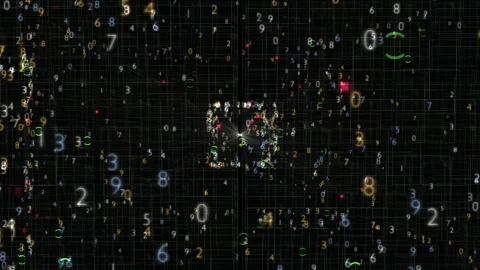 Digital Data Matrix of Floating Numbers In Grid Lines Representing Technology Stock Footage 333317650