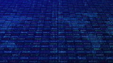 Digital Data Matrix Grid with Flowing Blue Financial Numbers Stock Footage 337880228