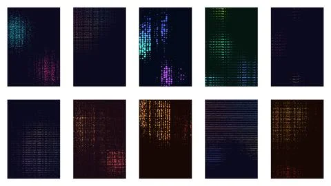 Digital data matrix grid pattern background collection. Glowing neon square.. Stock Illustration