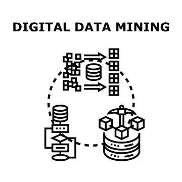Digital data mining information analytics process Stock Illustration