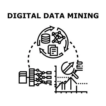 Digital data mining process analyzing information and insights Stock Illustration