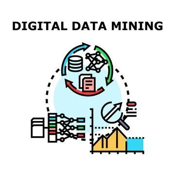 Digital data mining process analyzing information and insights Stock Illustration