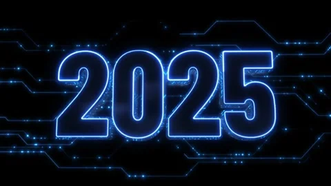 Digital Data moving on Circuit Board and CPU in form of 2025 new year digits.  Stock Footage 291391640