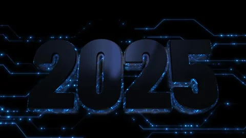 Digital Data moving on Circuit Board and CPU in form of 2025 new year digits. Stock Footage 291391645