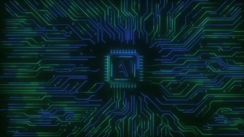 Digital Data moving on Circuit Board CPU high tech Artificial intelligence AI Stock Footage 295176442