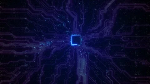 Digital Data moving Circuit Board CPU . Computer Processing data. Abstract high Stock Footage 312856157