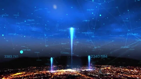 Digital Data Network City Skyline Stock Footage 345959816