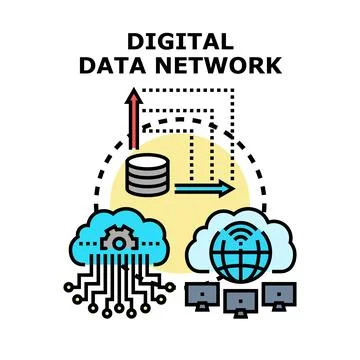 Digital data network connecting cloud computing database Stock Illustration