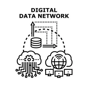 Digital data network connecting cloud computing database Stock Illustration