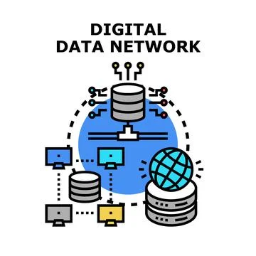 Digital data network connecting global information storage Stock Illustration