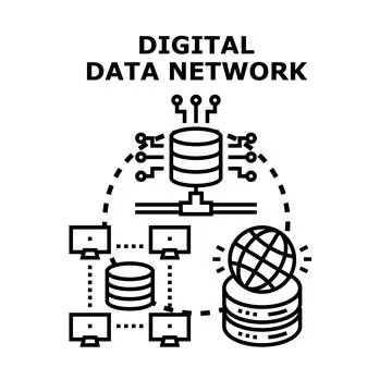 Digital data network connecting global information storage Stock Illustration