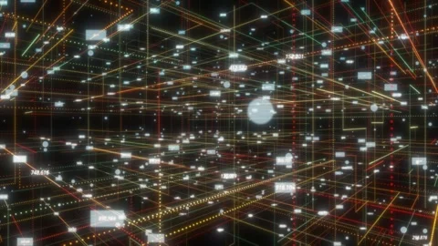 Digital data network connection cyberspace hi-tech technology bokeh background  Video stock 296615646