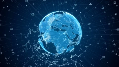 Digital data network connections with icon and global communication. 5g high- Video stock 127286063