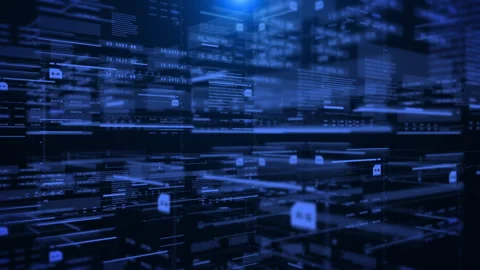 Digital Data Network with Cybersecurity Tilt Up Shot 4K  Motion Background Stock Footage 314540253