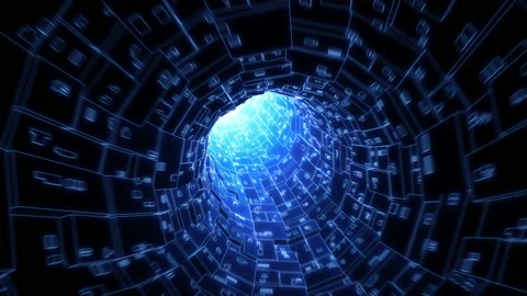 Digital data network hi-tech tunnel with fly through camera Looped Stock Footage 237095090
