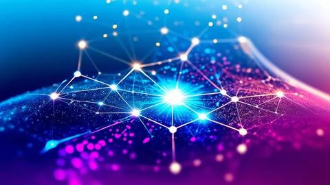 Digital Data Network With Interconnected Nodes And Flowing Lines. Stock Photos