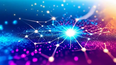 Digital Data Network With Interconnected Nodes And Flowing Lines. Stock Photos