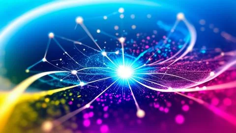 Digital Data Network With Interconnected Nodes And Flowing Lines. Stock Photos