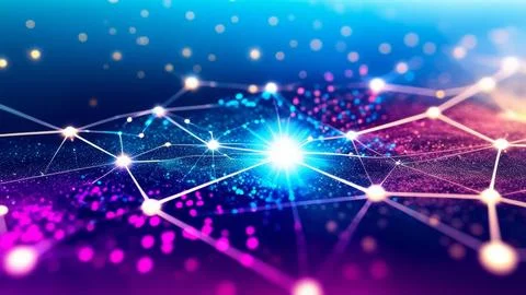 Digital Data Network With Interconnected Nodes And Flowing Lines. Stock Photos