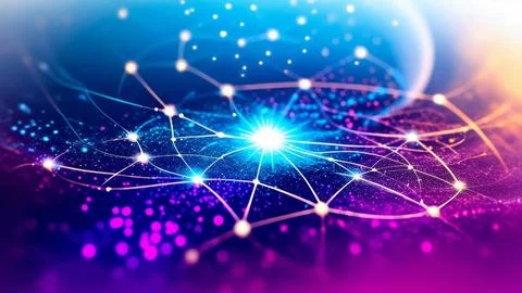 Digital Data Network With Interconnected Nodes And Flowing Lines. Stock Photos