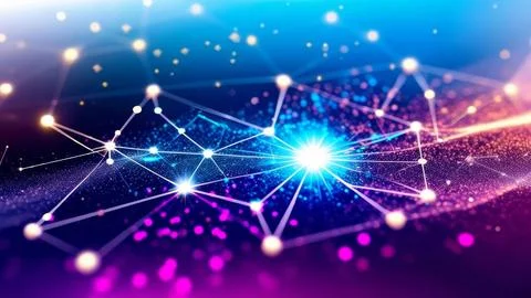 Digital Data Network With Interconnected Nodes And Flowing Lines. Stock Photos