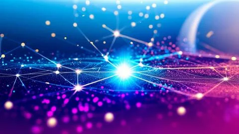 Digital Data Network With Interconnected Nodes And Flowing Lines. 库存照片