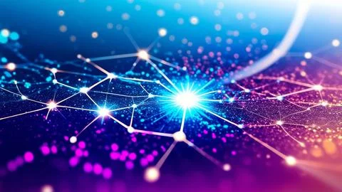 Digital Data Network With Interconnected Nodes And Flowing Lines. Stock Photos