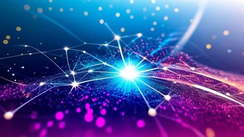 Digital Data Network With Interconnected Nodes And Flowing Lines. Stock Photos