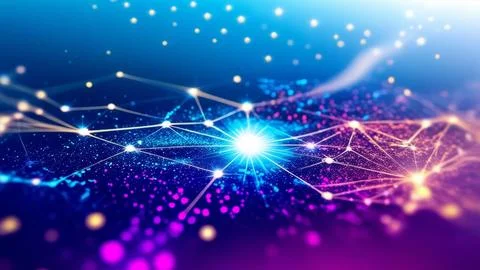 Digital Data Network With Interconnected Nodes And Flowing Lines. Stock Photos