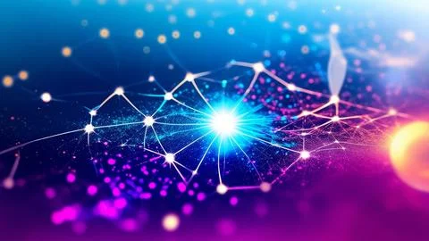 Digital Data Network With Interconnected Nodes And Flowing Lines. Stock Photos