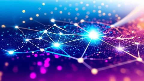 Digital Data Network With Interconnected Nodes And Flowing Lines. Stock Photos