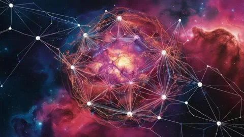 Digital Data Network With Interconnected Nodes And Flowing Lines. Stock Photos