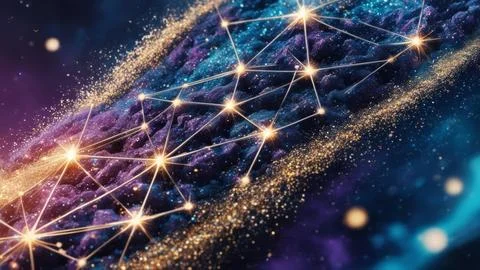 Digital Data Network With Interconnected Nodes And Flowing Lines. Stock Photos