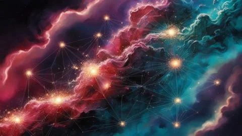 Digital Data Network With Interconnected Nodes And Flowing Lines. Stock Photos