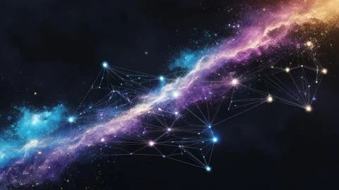 Digital Data Network With Interconnected Nodes And Flowing Lines. Stock Photos