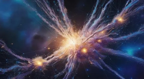 Digital Data Network With Interconnected Nodes And Flowing Lines. Stock Photos