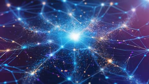 Digital Data Network With Interconnected Nodes And Flowing Lines. Stock Photos