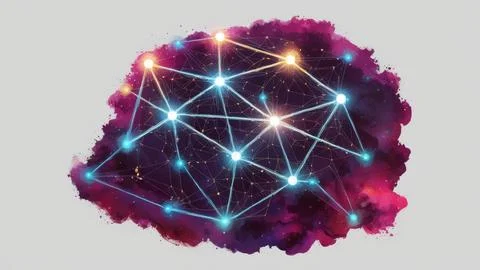 Digital Data Network With Interconnected Nodes And Flowing Lines. Stock Photos