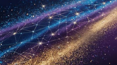 Digital Data Network With Interconnected Nodes And Flowing Lines. Stock Photos