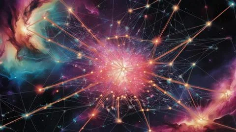 Digital Data Network With Interconnected Nodes And Flowing Lines. Stock Photos