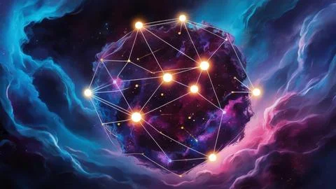 Digital Data Network With Interconnected Nodes And Flowing Lines. Stock Photos