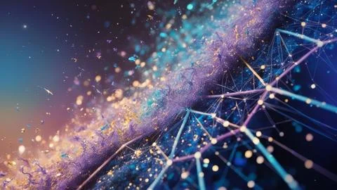 Digital Data Network With Interconnected Nodes And Flowing Lines. Stock Photos