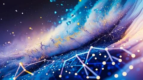 Digital Data Network With Interconnected Nodes And Flowing Lines. Stock Photos