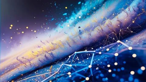 Digital Data Network With Interconnected Nodes And Flowing Lines. Stock Photos