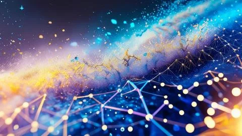 Digital Data Network With Interconnected Nodes And Flowing Lines. Stock Photos