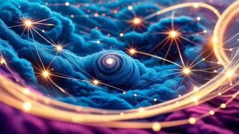 Digital Data Network With Interconnected Nodes And Flowing Lines. Stock Photos