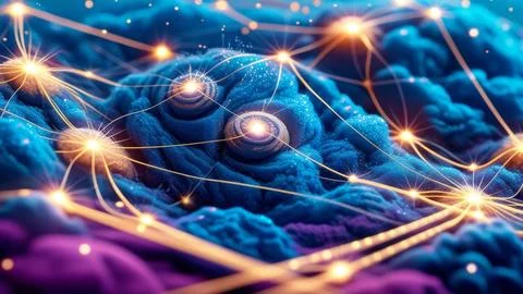 Digital Data Network With Interconnected Nodes And Flowing Lines. Stock Photos